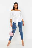 Thumbnail for your product : boohoo Plus Ruched Off The Shoulder Tie Detail Blouse