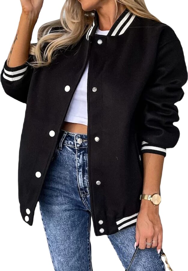 Frobukio Women Y2K Oversized Varsity Letterman Jacket Letter
