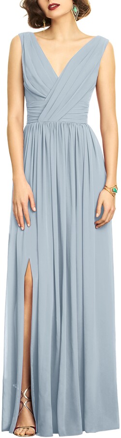 dessy collection surplice ruched chiffon gown