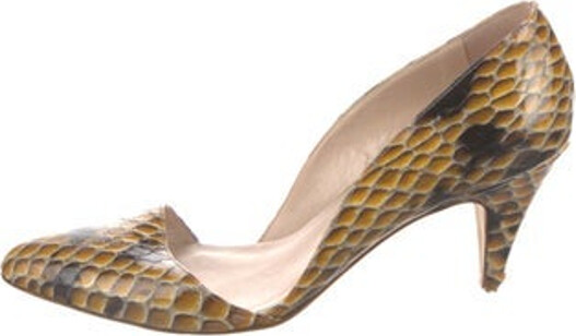 Loeffler Randall Snakeskin D'Orsay Pumps Yellow Animal Print Semi-Pointed Toes Unfortunately due to restrictions this item may not be eligible for shipping in all areas.