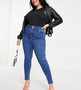 New Look Plus New Look Curve high-waist lift and shape skinny jeans in blue  - ShopStyle