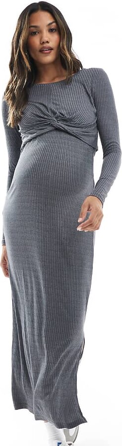 Mama Licious Mamalicious Maternity jersey ribbed skirt in heather gray - part of a set