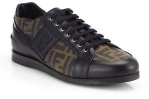 Fendi Zucca Softy Lace-Up Leather Sneakers