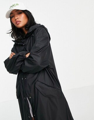ASOS Petite DESIGN Petite rubberised midi rain coat in black