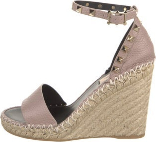 Valentino Leather Espadrilles Neutrals Colorblock Pattern Studded Accents Platform Wrap-Around Straps & Buckle Closure at Ankles Includes Box, Dust Bag & Additional Embellishments Unfortunately, due to restrictions, this item may not be eligible for shipping in all areas.