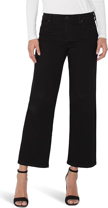 Liverpool Los Angeles Stride Mid-Rise Crop Wide Leg Jean 28" Inseam Women's Clothing Black Rinse : 10 28, Cotton/Denim/Polyester