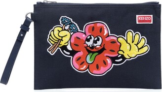 Kenzo Logo-Embroidered Cotton Clutch Bag