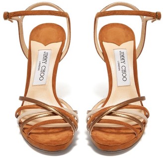 Jimmy Choo Lilah 100 Crossover-strap Suede Sandals - Tan Gold