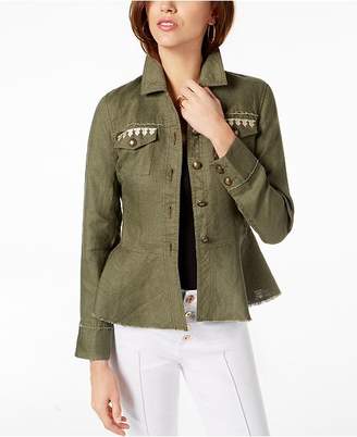 INC International Concepts Linen Embroidered Peplum Jacket, Created for Macy's