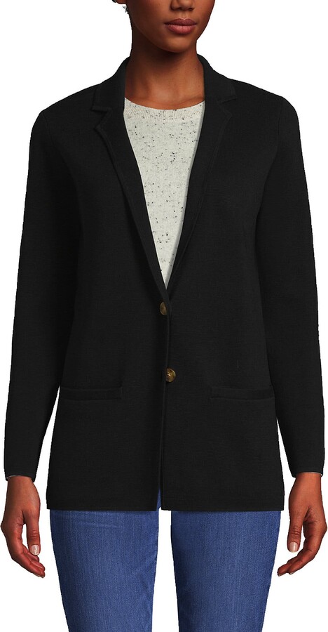 Lands' End Fine Gauge Cotton Button Front Blazer Sweater