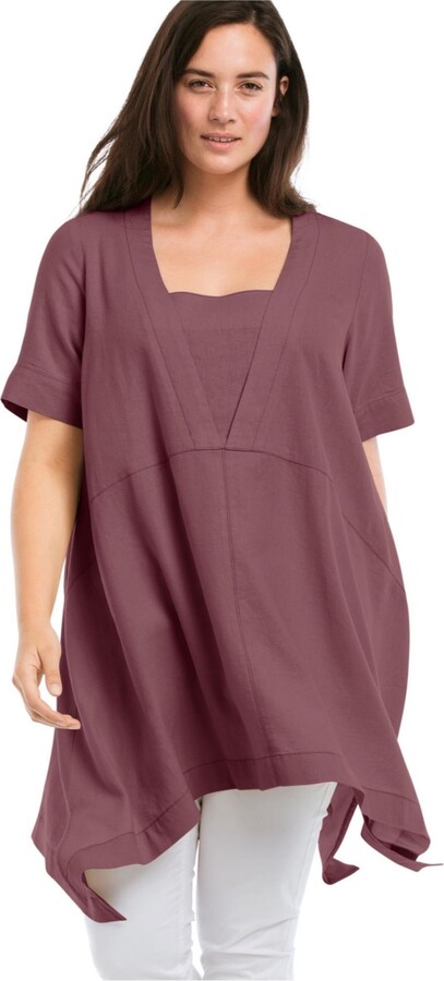 Ellos Women's Linen-Blend Hanky Hem Tunic