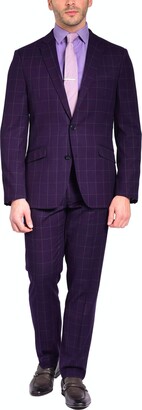 Craft & Soul Men's Slim Fit 2 Piece Jacket Pants Fancy Windowpane Plaid Pattern Suit 