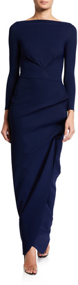 Chiara Boni Cassandre Long-Sleeve Shirred Column Gown