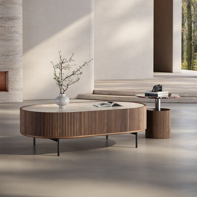 Hokku Designs Italian oval stone slab coffee table set