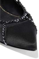 Thumbnail for your product : Sergio Rossi Crystal-embellished Suede-trimmed Satin Point-toe Flats