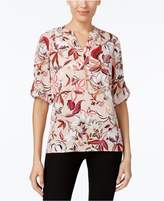 Thumbnail for your product : NY Collection Petite Printed Henley Top with Necklace