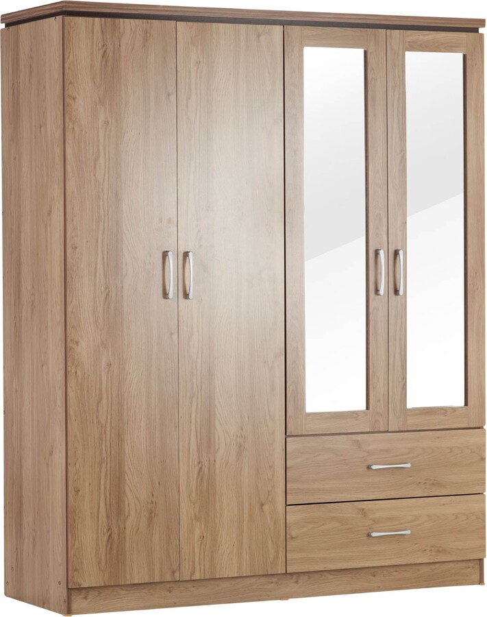 Dunelm Charles 4 Door Wardrobe, Mirrored Brown ShopStyle Bedroom