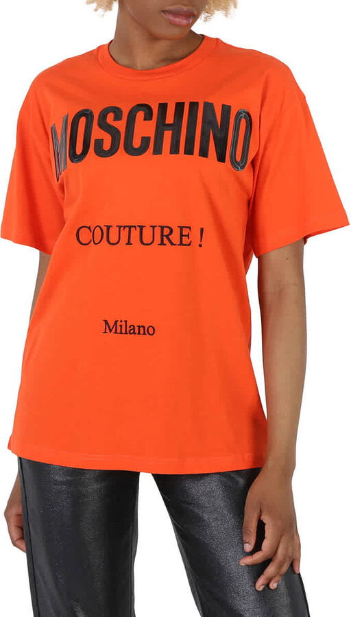 Orange Cotton Logo Print T-Shirt, Size XX-Small