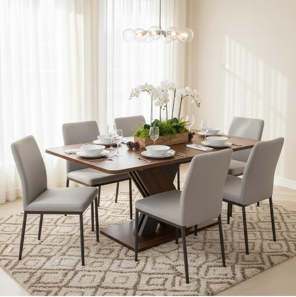 Homy Casa HomyCasaExtendableRectangularDiningTablewithX-Base,Walnut