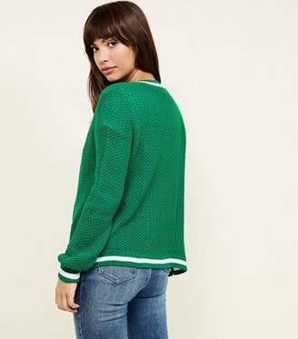 New Look Green Contrast Stripe Knitted Cardigan