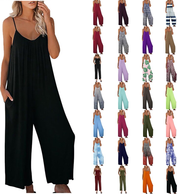 BMHESD 2023 Trendy Jumpsuits for Women UK Casual Sleeveless Spaghetti  Adjustable Strap Loose Fit Pleated Jumpsuit Stretchy Long Pant Romper with  Pockets UK Sale Clearance Rompers - ShopStyle