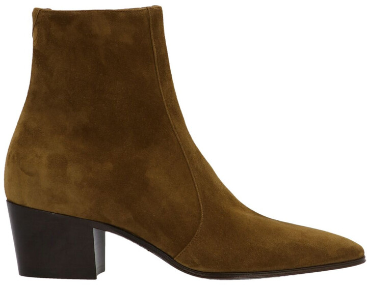 brown suede pointed toe boots