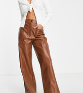Thumbnail for your product : Stradivarius Petite faux leather dad trousers in caramel