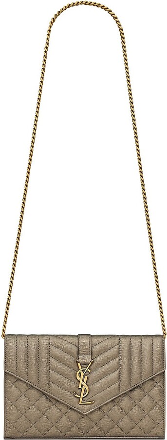 saint laurent envelope chain wallet in grain de poudre embossed leather