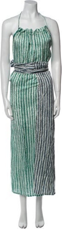 CLOE CASSANDRO Dress Green Striped Halterneck