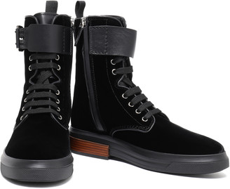 Tod's Buckled Lace-up Velvet Ankle Boots