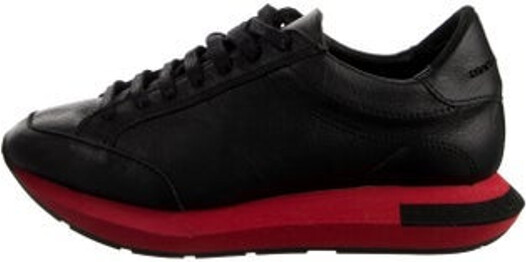 Manuel Barceló Leather Low Top Athletic Sneakers Black & Red Round-Toes Platform Includes Box Unfortunately, due to restrictions, this item may not be eligible for shipping in all areas. | Manuel Barceló Leather Athletic Sneakers in Black/Red, Women's 7.5