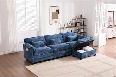Latitude Run Stylish Sectional Sleeper With Double - Side Pocket High Resilience Springs And Charging Ports For Conference Room 4 Seat Soft Chenille Upholstery L