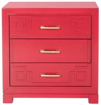 The Well Appointed House Red Three Drawer Greek Key Night Stand