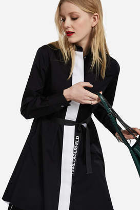 Karl Lagerfeld Paris Cotton Shirt Dress with Pleated Skirt