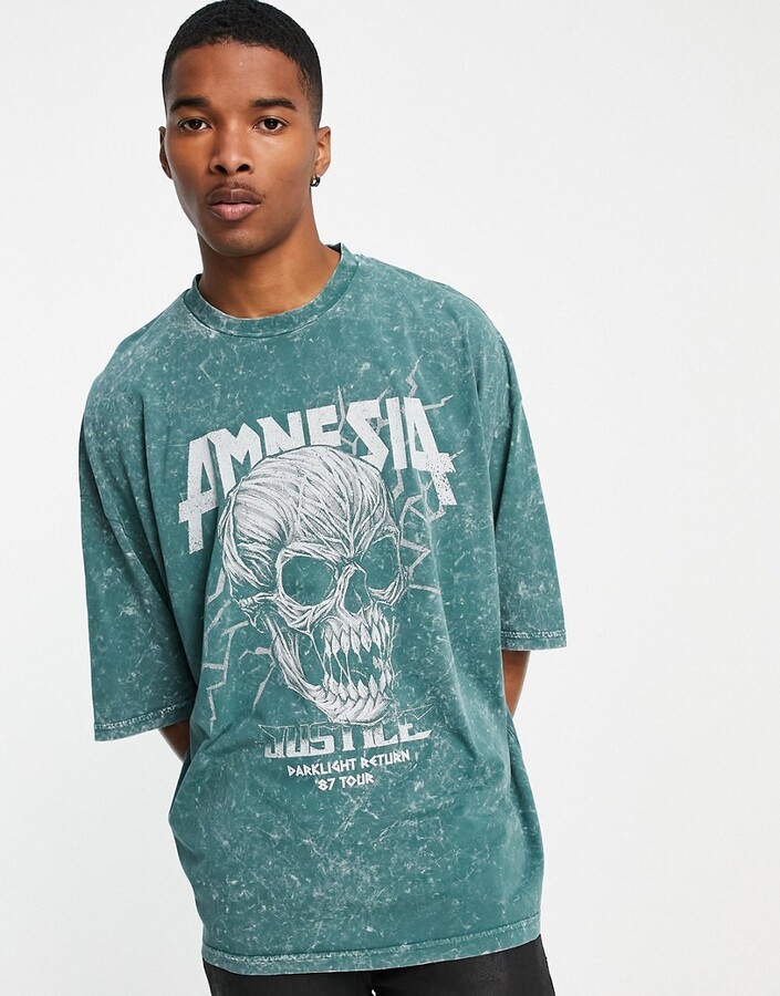 Grønthandler Ren og skær Mand ASOS DESIGN oversized t-shirt in green acid wash with skull print -  ShopStyle