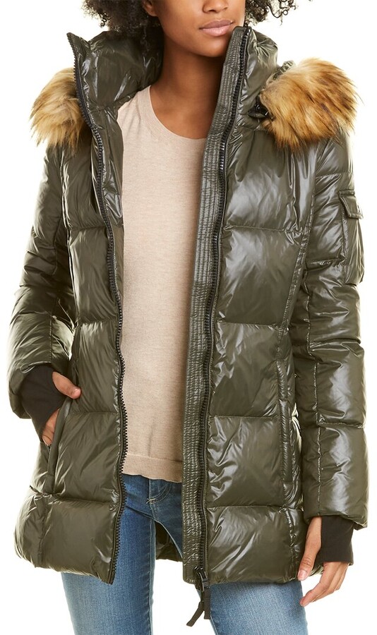 S18055NDF S13 Womens Gramercy Mid Length Down Puffer with Faux Fur Hood