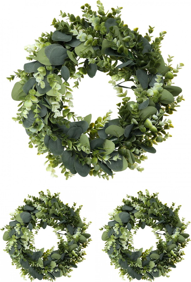 Unique Bargains Eucalyptus Wreaths Wedding Decor Handmade Wreath Green 14"-3Pcs