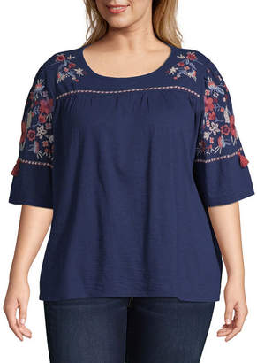 ST. JOHN'S BAY Embroidered Elbow Sleeve Top - Plus