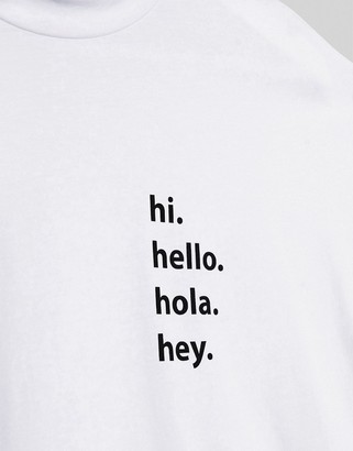 Noisy May Petite hello slogan high neck t-shirt in white
