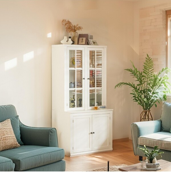 Merax MeraxFarmhouse-InspiredFreestandingDisplayCabinetwithGlassDoors&Storage
