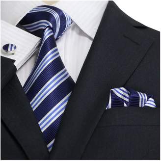 Landisun Stripes Mens Silk Necktie Set: Tie+Hanky+Cufflinks