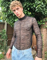Thumbnail for your product : ASOS DESIGN long sleeve t-shirt with turtle neck in black lace