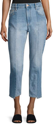 Etoile Isabel Marant Clancy Mixed-Denim Cropped Straight-Leg Jeans