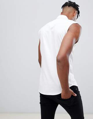ASOS DESIGN Tall skinny fit sleeveless denim shirt in white