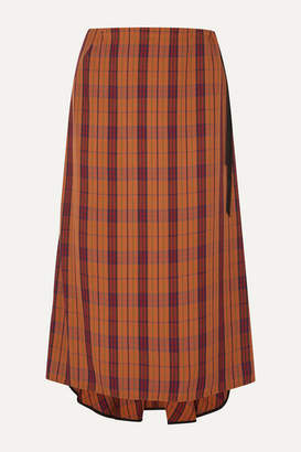 McQ Fluted Velvet-trimmed Checked Woven Skirt - Orange