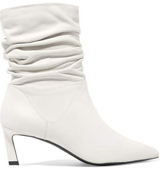 Stuart Weitzman Demibenatar Ruched Leather Boots - White