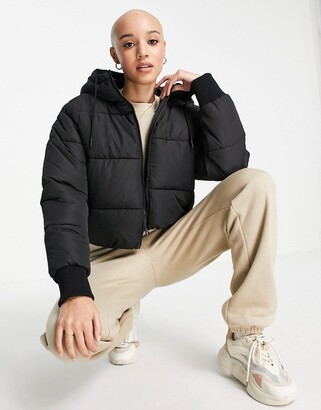 Monki Amber short padded jacket with hood in black - BLACK - ShopStyle