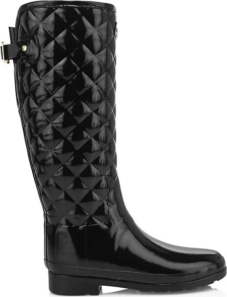 Hunter Refined Tall Gloss Quilted Rain Boots - ShopStyle