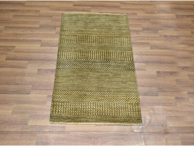 Latitude Run 2'x3' Golden Brown Modern Grass Design Hand Knotted Wool with touch of Silk Tone on Tone Lush and Plush Sample Mat Oriental Rug