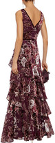 Thumbnail for your product : Marchesa Notte Tiered floral-print devoré-velvet gown